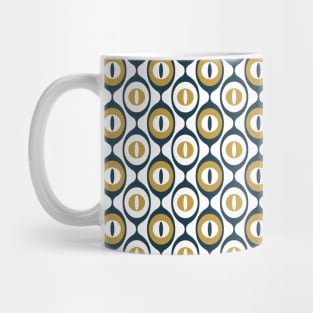 Navy, Mustard, White, Retro Geo Pattern Mug